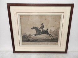 Antique French equestrian sport riding horse engraving 19th century in frame 886 7004