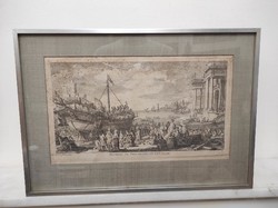 Antique baroque ship sailing engraving 1720-1744 print jacques rigaud in frame 882 7010