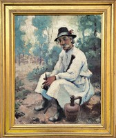 Dezső Pécs-Pilch (1888 - 1949) pipe-smoking shepherd 1934 c. Your painting with an original guarantee!