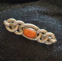 Theodor klotz teka silver brooch, badge with precious coral stone