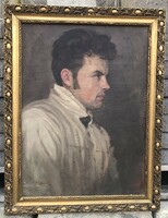 Antik szignózott kvalitásos férfi portré olaj-festmény 68x53cm
