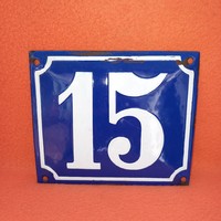 " 15  ", régi, kék házszámtábla, zománc tábla.