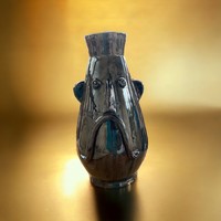 Marked ceramic face vase with ears, signature: ts. Sandor Tóth?