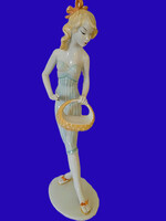 Unterweissbach, Kurt Steiner, art deco, " Lány kosárral" porcelán figura, 1950-es évek, RITKASÁG!