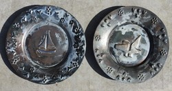 Old iron wall plate - Szombathely monument - sailing boat - with a relief image