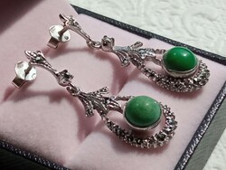 Chrysoprase 925 silver earrings with marcasite
