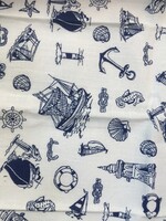 White and blue textile napkin with sailing, boat pattern, small scarf