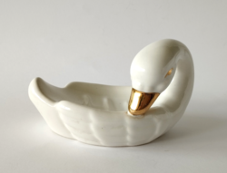 Beautiful white - gold porcelain swan figural soap holder