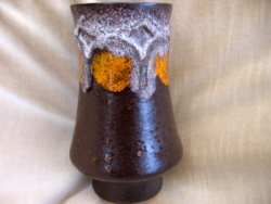Retro jelzett barna-sárga kerámia váza