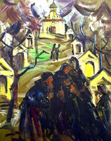 Victor Vincze (1925 - 2001) gathers in front of the church