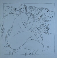 Károly Reich (1922-1988) nude with a horse