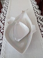 2 old Hólloháza white eosin / luster / mother-of-pearl glazed porcelain ashtrays - one in the shape of a fish