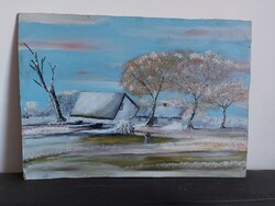 Unsigned painting - farm in winter 2 - 444