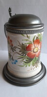 Antique Italian jug with tin lid, cup