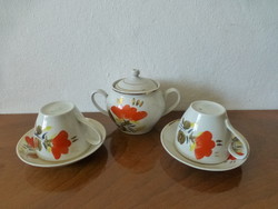 Orosz pipacsos kétszemélyes porcelán teáskészlet