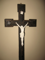 Antique large beautiful tramp art crucifix 60 cm high