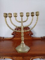 Copper menorah, 7-branch candle holder