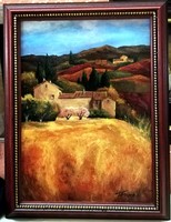 Contemporary oil painting - Mediterranean summer (approx. 32 X 42, in a new frame)