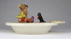 1L777 old hummel porcelain ashtray with a boy and a raven on the side