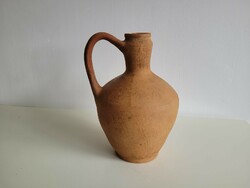 Old 4.5 liter earthenware jug with handle, folk large pouring jug 32 cm