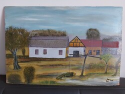 Unsigned painting - the artist is a certain Kalman - farm yard - relatively large picture - 474