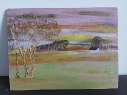 Unsigned painting - the artist is on a certain pen ... Maybe - landscape with trees, farm - 460