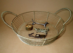 Retro vintage copper lug mesh basket copper marked dog figure antique magnifying box alligator crocodile