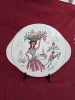 Beautiful female motif coaster porcelain with fruit scene