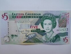 Kelet Karibi Államok 5 dollár 2008 UNC Ritka!