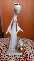 Aquincum princess and frog king porcelain statue, marked, hand painted, 22.5 cm