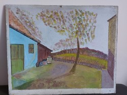 Unsigned painting - the artist is on a certain canvas ... Maybe - yard with wood i. - 464