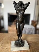 Gyula Maugsch (1882-1946): stretching female nude. Bronze, marked