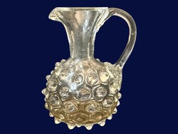 XIX. századi Biedermeier bütykös hutaüveg kancsó gyönyörű ritka hibátlan antik üveg kiöntő