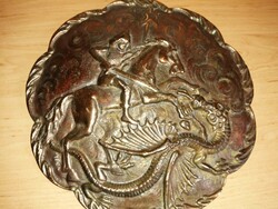 Heavy, circular shield-shaped copper mural - St. George and the dragon - diam. 30 Cm