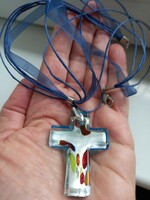Murano Glass Kereszt Medal Pánton Nyaklánc