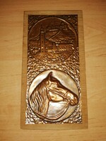 Nagyon szép SÜMEG történelmi lovasjátékok réz emléktáblája falikép - 11,5*22 cm (z)