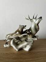Royal dux porcelain - deer and wolf, large size