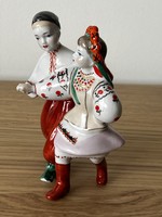 Ukrán népviselet Gopak (hopak) táncoló fiú és lány, Kiev jelzett porcelán, ritkaság! USSR (Szovjet)