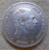 Ezüst 50 Cent Spanyol ország XII. Alfonz T1-2 30 mm 12,8 gramm