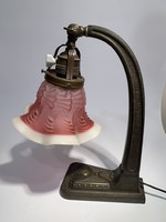 Szecessziós asztali lámpa, eredeti üveg búrával