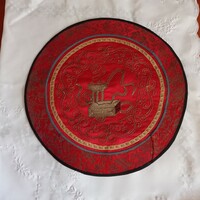 Antique Chinese, hand-embroidered silk tablecloth, golden cloud
