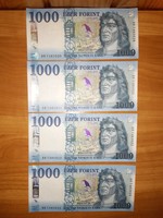 4db 1000 forint hajtatlan bankjegy, 2017, sorszámkövető (DH)