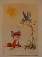 Old graphic postcard: vuk, the little fox (Pannonia film studio) - drawing by Zsuzsa Füzesi