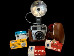 Retro camera + flash + accessories vintage photo package baldessamal-f + tickytest + minox c4