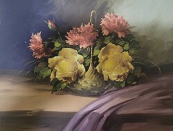 Komáromi Kacz Endréné: Virágcsendélet 24x32 cm