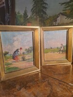 Original Imre Perlmutter oil painting in a pair