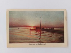 Régi képeslap fotó levelezőlap Balaton kikötő naplemente
