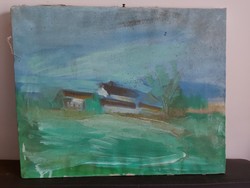 Unsigned painting - abstract depiction of a farm - 491
