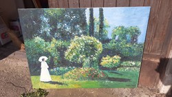 Hatalmas olaj-vászon festmény " Hölgy a kertben "  Monet kopia