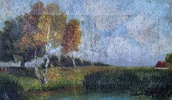 Deseő s. - Lake landscape - antique oil painting